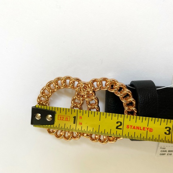 Aldo black vegan leather belt gold chain round overlapping circle buckle - Picture 6 of 7